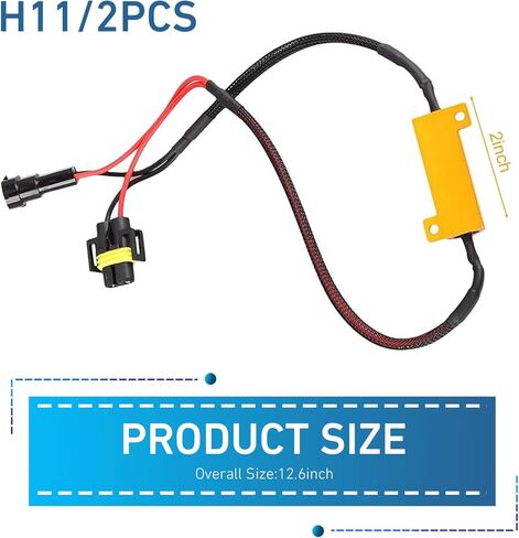 2 قطعة من أجهزة فك تشفير مقاومة الحمل LED، أجهزة فك تشفير مصابيح الضباب المضادة للوميض، مقاومات أحزمة H11 50 وات 6 أوم، أحزمة أسلاك عالمية لمصابيح LED، مصابيح الضباب (أسود) in Kuwait