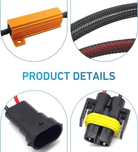 2 قطعة من أجهزة فك تشفير مقاومة الحمل LED، أجهزة فك تشفير مصابيح الضباب المضادة للوميض، مقاومات أحزمة H11 50 وات 6 أوم، أحزمة أسلاك عالمية لمصابيح LED، مصابيح الضباب (أسود) in Kuwait