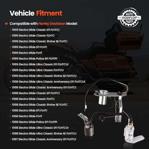 61342-95A Fuel Pump Assembly w/Filter Compatible with Harley-Davidson Electra Glide Classic, Ultra Classic 1997 1998 1999 Replace# 6134295A 61342-95 75076-96 61326-95 In-Tank EFI Fuel Pump in Kuwait