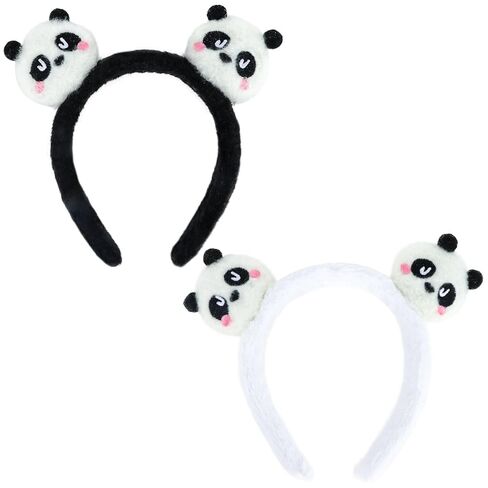 Panda Headbands Fluffy Animal Ears Headband Adult 2PCS Cute Headbands for women Black White headband for Washing Face Panda Costume Accessories for Theme Party Christmas Cosplay in Kuwait