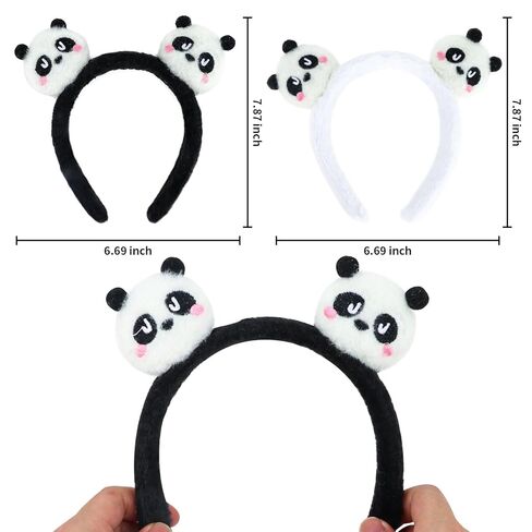 Panda Headbands Fluffy Animal Ears Headband Adult 2PCS Cute Headbands for women Black White headband for Washing Face Panda Costume Accessories for Theme Party Christmas Cosplay in Kuwait