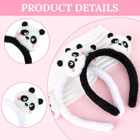 Panda Headbands Fluffy Animal Ears Headband Adult 2PCS Cute Headbands for women Black White headband for Washing Face Panda Costume Accessories for Theme Party Christmas Cosplay in Kuwait