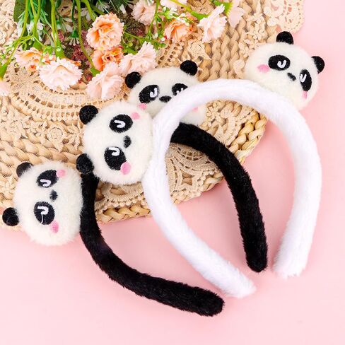 Panda Headbands Fluffy Animal Ears Headband Adult 2PCS Cute Headbands for women Black White headband for Washing Face Panda Costume Accessories for Theme Party Christmas Cosplay in Kuwait