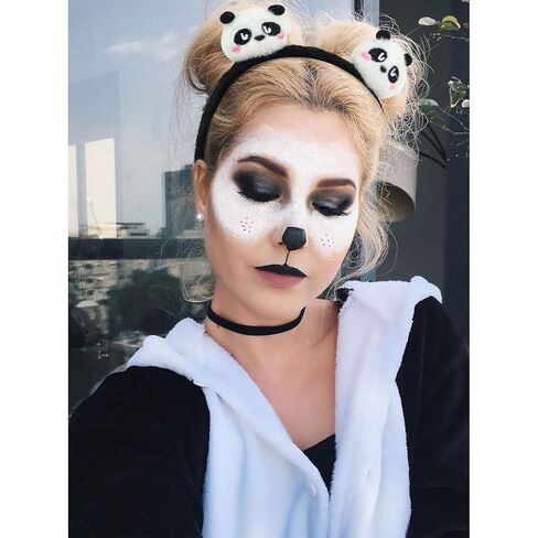 Panda Headbands Fluffy Animal Ears Headband Adult 2PCS Cute Headbands for women Black White headband for Washing Face Panda Costume Accessories for Theme Party Christmas Cosplay in Kuwait