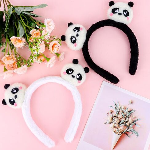 Panda Headbands Fluffy Animal Ears Headband Adult 2PCS Cute Headbands for women Black White headband for Washing Face Panda Costume Accessories for Theme Party Christmas Cosplay in Kuwait