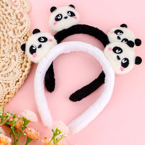 Panda Headbands Fluffy Animal Ears Headband Adult 2PCS Cute Headbands for women Black White headband for Washing Face Panda Costume Accessories for Theme Party Christmas Cosplay in Kuwait