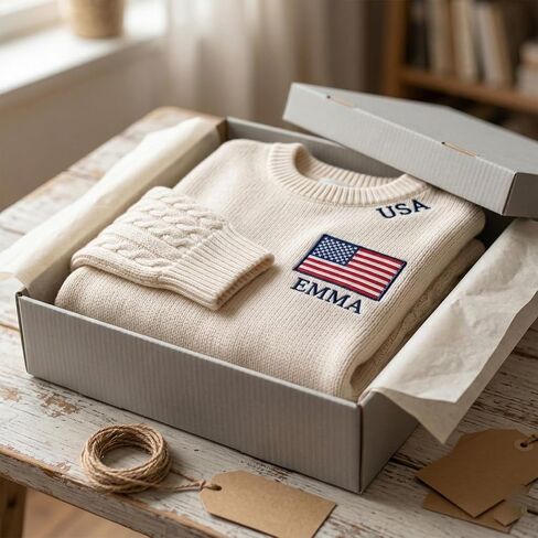 Custom Embroidered Sweater for Women, Personalized USA Flag & Name Design, Customizable Color & Size, Soft Knit Sweatshirt for Mom, Grandma, Girlfriend, Ideal Gift for Special Occasions in Kuwait