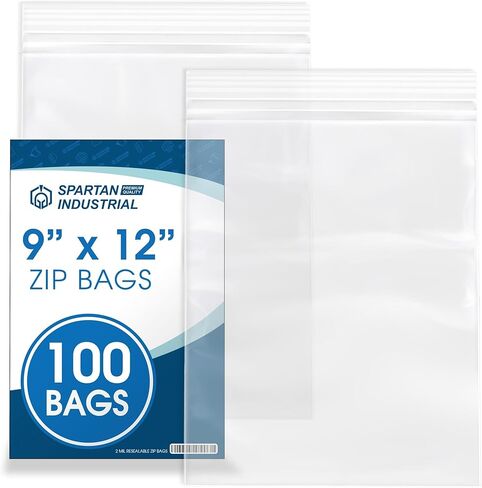 Spartan Industrial - 9" X 12" (100 Count) 2 Mil Clear Reclosable Zip Plastic Poly Bags with Resealable Lock Seal Zipper in Kuwait
