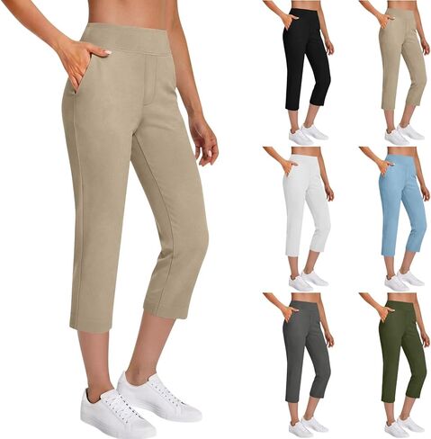 Capri Pants for Women Summer Casual Straight Leg Cropped Pants High Waist Stretch Capris for Golf Athletic Daily Wear in Saudi Arabia