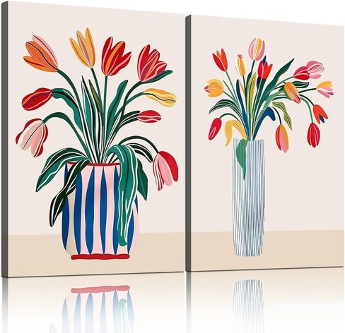 Framed Plants Wildflowers Canvas Wall Art Vintage Floral Painting Poster Pictures Gallery-Quality Prints Living Room Bedroom and Other Home Decor 12x16 inches x 3 Ready to Hang in Saudi Arabia