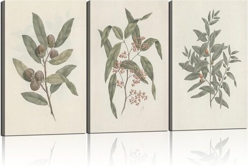 Framed Plants Wildflowers Canvas Wall Art Vintage Floral Painting Poster Pictures Gallery-Quality Prints Living Room Bedroom and Other Home Decor 12x16 inches x 3 Ready to Hang in Saudi Arabia