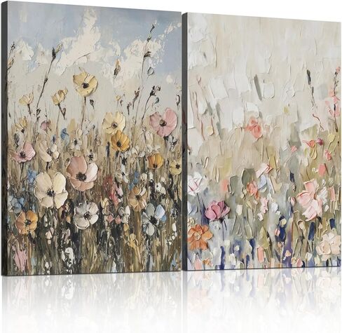 Framed Plants Wildflowers Canvas Wall Art Vintage Floral Painting Poster Pictures Gallery-Quality Prints Living Room Bedroom and Other Home Decor 12x16 inches x 3 Ready to Hang in Saudi Arabia