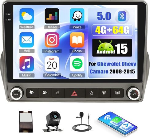 2+ 64G Android 13 Car Stereo لـ Chevrolet Chevy Camaro 2008-2015 Bluetooth Wireless Apple Carplay Android Auto Mirror Link ، 9 "شاشة تعمل باللمس مع التنقل في GPS ، FM/RDS ، WiFi ، SWC+ Camera & Backup Camera & MIC in Kuwait