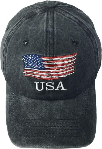 للجنسين خمر الدينيم قبعة بيسبول علم الولايات المتحدة الأمريكية قبعة مطرزة in Kuwait