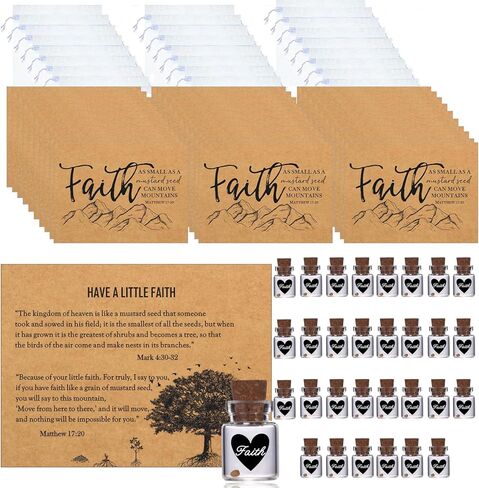 Christian Faith Favors bulk gifts - Mini Glass Bottle Keepsakes | Matthew 17:20 Bible Verse Cards & Organza Bags, Religious Inspirational Gifts for Church, Baptism, Sunday School Party Favors in Saudi Arabia