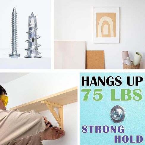 Ansoon Zinc Self-Drilling Drywall Anchors, Hollow Metal Wall Anchors and Screws Kit, 10 Heavy Duty Anchors + 10#8 x 1-1/4'' Screws for Hanging and Mounting， 20 Pieces All Together in Kuwait