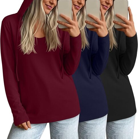 3 Pack Women's Cotton Oversized Hoodies Lightweight Scoop Neck Shirt Long Sleeve Drop Shoulder Casual Sweatshirt in Kuwait