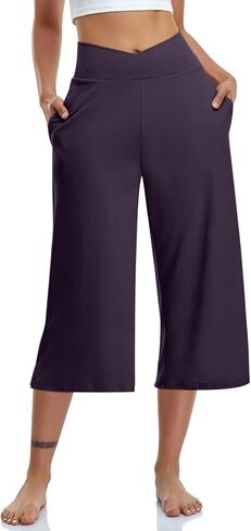 Capri Pants for Women Wide Leg Palazzo High Waist Yoga Pant Crossover Leggings with Pockets Summer Casual Lounge Capris in Saudi Arabia