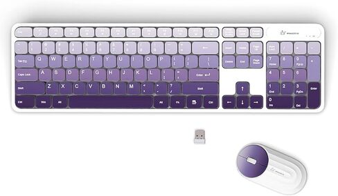 Wireless Keyboard and Mouse Combo - 2.4G Wireless, Rechargeable, Low-Noise, Cute Colorful, Full-Sized, 3 DPI Adjustable Mouse, for Computer, Laptop, PC, Mac (Gradient Purple) in Kuwait