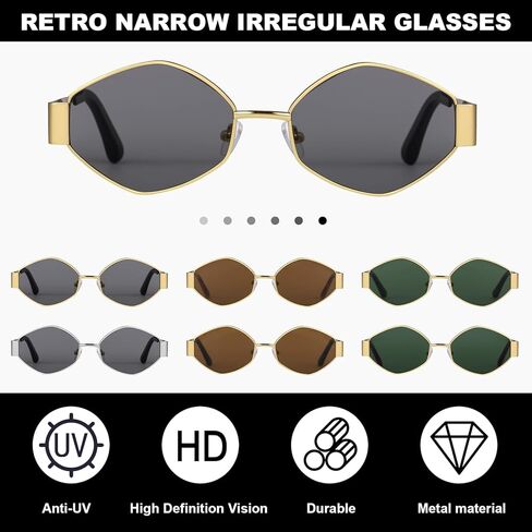 Trendy Hexagon Metal Sunglasses for Women Men Small Retro Narrow Metal Frame Shade in Saudi Arabia