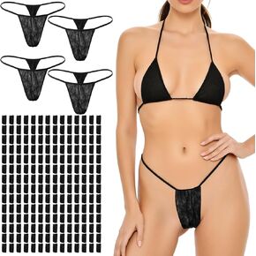 200 PCS Disposable Thong Panties Women T Thong for Spa, Individually Wrapped, Breathable Non Woven Fabric Women's Disposable Underwear for Spray Tanning and Spa Treatments(Black) in Kuwait