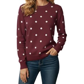Women's Polka Dot Crewneck Sweater, Casual Long Sleeve Knit Pullover Top, Soft and Comfortable Everyday Wear in Kuwait