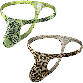 Mens G-String Thong Snake leopard Print Briefs Low Rise Sexy Hot Shorts for Mens Underwear Soft T-Back Thong in Kuwait