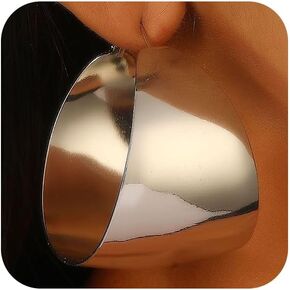 Dainty Chunky Gold Large Round Huggie Hoop Earrings for Women Trendy, Statement Big Thick Silver Wide Polished Earring Non Tarnish Prom Party Jewelry Gifts in Kuwait