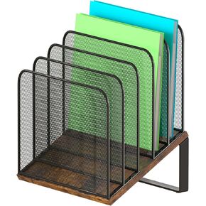 منظم ملفات مكتب خشبي من Piskyet، حامل حامل ملفات عمودي مكون من 5 أقسام، منظم ورق بريد معدني Chromebook لتنظيم مكتب المعلم والمكتب والفصول الدراسية (مائل) in Kuwait