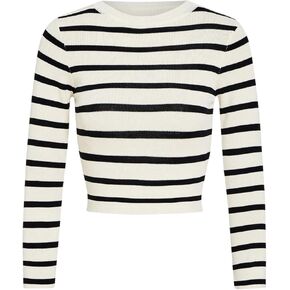 Milumia Women's Striped Long Sleeve Crop Top Ribbed Knit Crewneck Fitted Casual Tee Tops in Kuwait