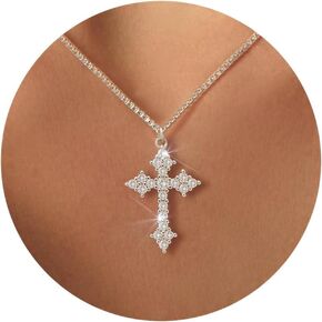 قلادة أنيقة - مطلية بالذهب عيار 14 قيراط/مطلية بالذهب الأبيض ومرصعة بالزركونيا المكعبة، على شكل صليب، دمعة، نجمة شمال بولاريس، قلادة أنيقة على شكل البرسيم للنساء in Kuwait