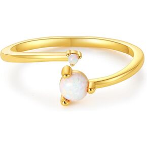 خاتم أوبال قابل للتعديل - خاتم تراص من الفضة الإسترلينية 925 مزدوج العقيق البسيط، مجوهرات أحجار كريمة أوبال أنيقة للنساء، هدية مثالية للخطوبة/عيد الميلاد/الذكرى السنوية in Kuwait