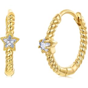 WOSTU Silver Gold Star Hoop Earrings for Women 925 Sterling Silver Plated Twisted Small Hoops Light Blue Star Cubic Zirconia Hypoallergenic Dainty Everyday Earring in Kuwait