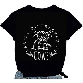 قمصان لمحبي البقر للنساء يمكن تشتيت انتباهها بسهولة بواسطة الأبقار التي شيرت Western Country Farm Life تي شيرت in Kuwait