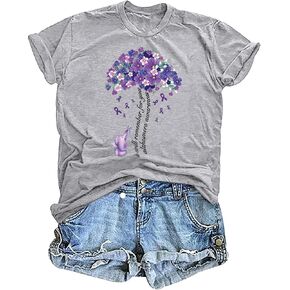 قمصان للتوعية بمرض الزهايمر، قميص نسائي يتذكر لك، يدعم العالم لشهر الزهايمر، ملابس بشريط الفيل الجرافيكي in Kuwait