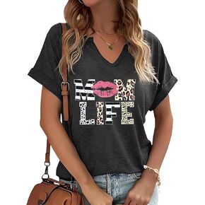 Mother's Day V Neck Shirt for Women Funny Mom Mama Mommy Graphic Tee Shirts Summer Casual Tops Blouses in Saudi Arabia
