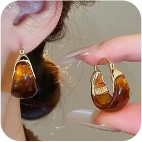 Retro Chunky Gold Brown Amber Hoop Earring, Trendy Boho White Resin Dangling Earrings for Women Dainty Minimalism Daily Party Jewelry Gifts Accessories in Kuwait