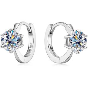 1.0CT Round Cut D Color Moissanite Hoop Earrings for Women,18K Gold Over 925 Silver Six Claw Moissanite Huggie Earrings,Fashion Jewelry Gift for Her in Kuwait