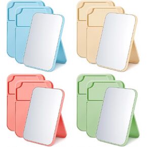 12 Pcs Desktop Makeup Mirror, 8" Vanity Table Mirror with Stand, 90°Adjustable Portable Folding Travel Mirror for Spa Party, Girl, Women, Beauty, 4 Color in Kuwait