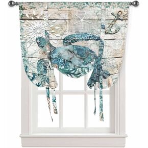 Tie Up Curtains Nautical Turtle Ocean Coral Starfish Retro Wood Grain Bathroom Curtains 42x45in Adjustable Balloon Rod Pocket Drapes for Small Window Summer Turtle Wood Texture Tie Up Shade in Saudi Arabia