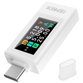 USB C Tester Voltage and Current Tester Meter Voltmeter Power Bank Capacity USB Cable Charger Detector with Manual （KWS-1902L White in Kuwait