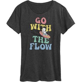 HYBRID APPAREL - الفول السوداني - إصدار الصيف - سنوبي - اذهب مع التدفق - تي شيرت نسائي برسومات قصيرة الأكمام in Kuwait