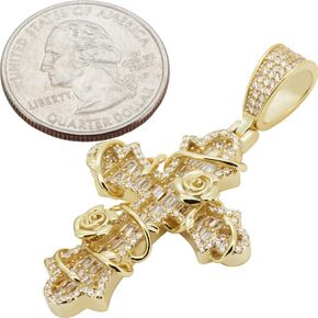 925 Sterling Silver 14k Gold Vermeil AAA Cubic Zirconia Tangled Rose Vine Cross Pendant in Kuwait