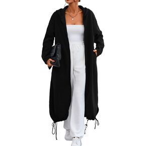 Ebifin Women's Oversized Full Zip Sweatshirts Drop Shoulder Hoodies Drawstring Long Jackets With Pockets Black in Kuwait