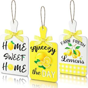 Yookeer 3 Pieces Wooden Hanging Signs Wall Decor Farmhouse Wood Hanging Signs for Home Kitchen(Lemon) in Saudi Arabia