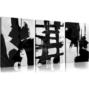 Abstract Prints Wall Art for Living Room Black and White Pictures for Wall Office 3 Piece Canvas Wall Art for Bedroom Size 12 x 16 Inch in Saudi Arabia