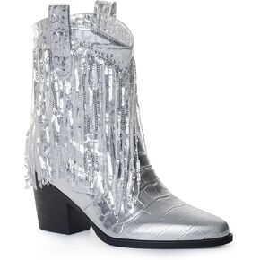 ANN CREEK Women's Western Tassel Cowboys Boots Ankle Boots for Womens Cowgirls Ankle Booties Fringe Pull on Chunky Block Heel in Kuwait