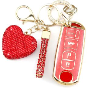 Key Fob Cover with Diamond Keychain for Women, Car Key Holder Case Compatible with Mazda 3 6 8 Miata MX5 CX3 CX4 CX5 CX7 CX9 Smart Remote Key Protector, 4 Buttons (Silver-Heart) in Kuwait
