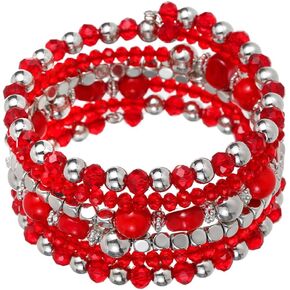 أساور كريستالية مطرزة بالخرز للنساء، لهجات فضية بوهيمية، مجموعة متعددة الخيوط من المجوهرات القابلة للتكديس in Kuwait