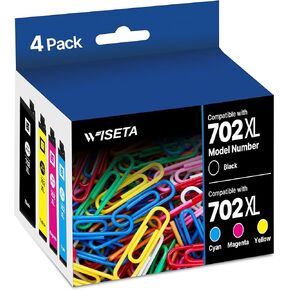 Wiseta 702XL 702 XL High Capacity Remanufactured for Epson 702XL Ink Cartridges Combo Pack 702XL T702XL 702 702 XL use with WF-3720 WF-3730 WF-3733 Printer (Black, Cyan, Magenta, Yellow, 4 Pack) in Kuwait